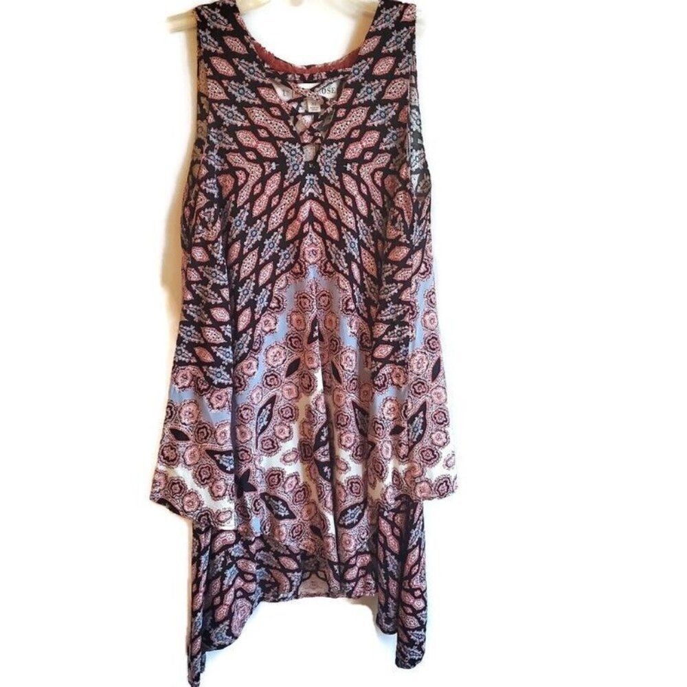 Knox Rose Dress Sleeveless Boho Asymmetrical Hem Layered Skirt Mosaic Print XS